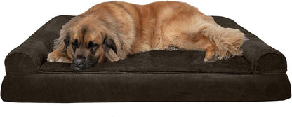 Orthopedic Dog Bed for Large Dogs W/ Removable Bolsters & Washable Cover, for Dogs up to 95 Lbs - Luxe Faux Fur & Performance Linen Sofa - Woodsmoke, Jumbo/Xl
