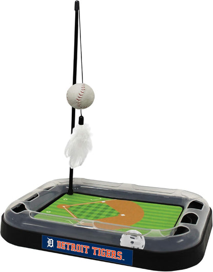 Cat Scratching Toy MLB Baltimore Orioles Baseball Field Cat Scratcher Toy with Interactive Cat Ball Bell in Tracks. 5-In-1 CAT Toy: Cat Wand Poll with Catnip Filled Plush Baseball & Feathers.