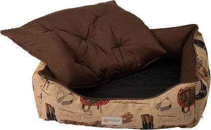 Huntley Pet English Equestrian Tapestry Design Rectangle Bolster Washable Soft Ped Beds Zip on 3 Sides - Small - 23.5" X 20.5" X 8"