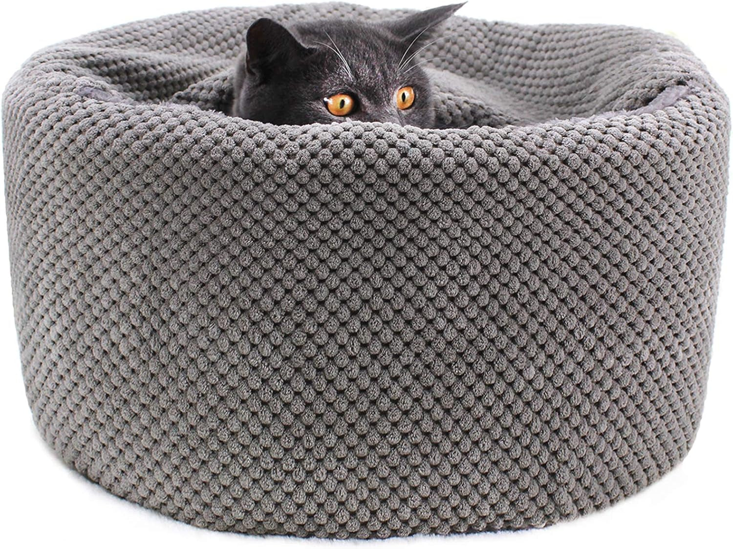 Washable Cat Bed - round Soft, Cozy & Warming for Indoor Cats. Calming Kitten Pet Bed. Small Pet Covered Cat Cave Beds (Gray,12.59 X 12.59 X 5.91 In)