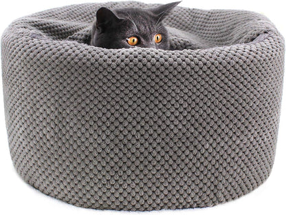 Washable Cat Bed - round Soft, Cozy & Warming for Indoor Cats. Calming Kitten Pet Bed. Small Pet Covered Cat Cave Beds (Gray,12.59 X 12.59 X 5.91 In)