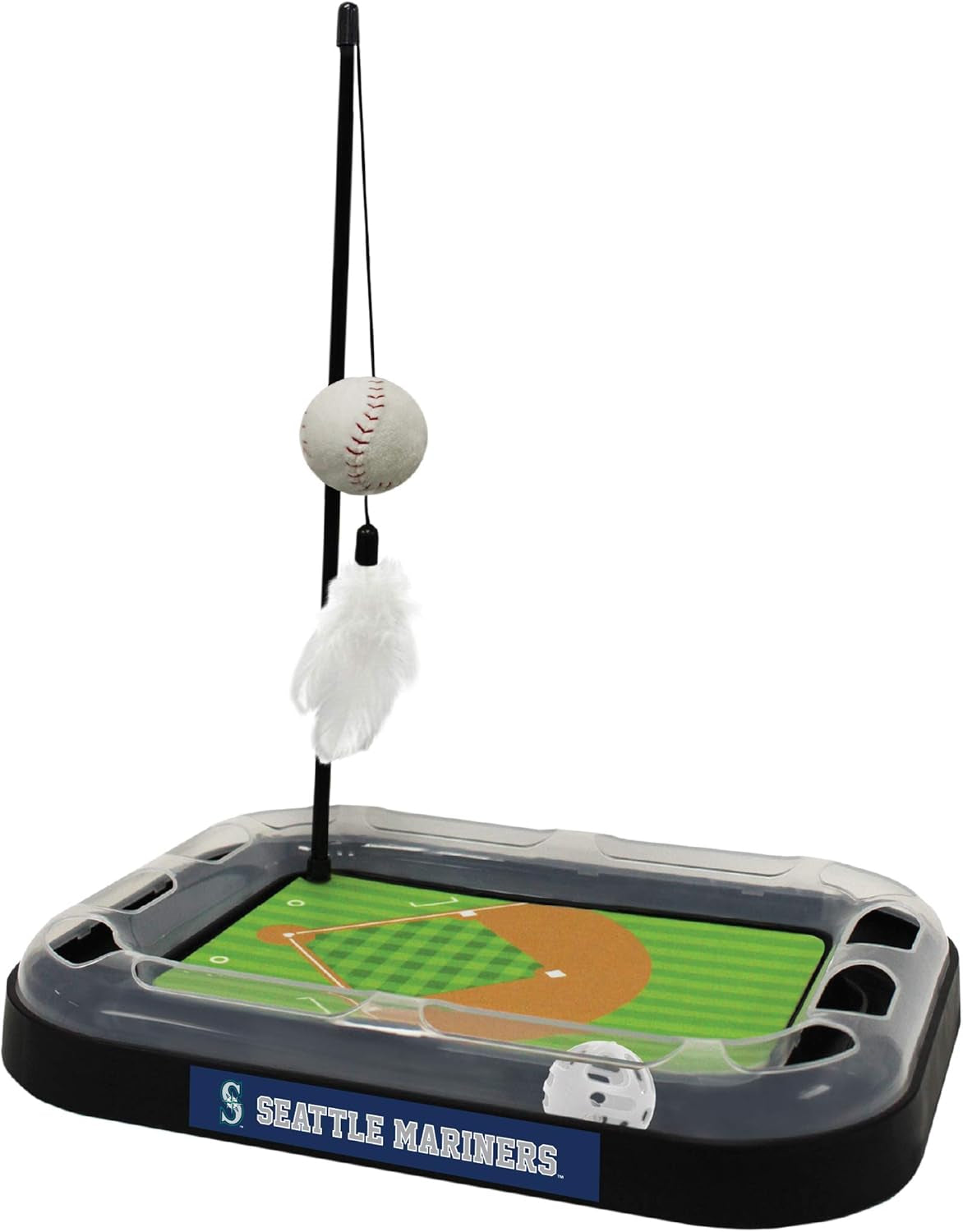 Cat Scratching Toy MLB Baltimore Orioles Baseball Field Cat Scratcher Toy with Interactive Cat Ball Bell in Tracks. 5-In-1 CAT Toy: Cat Wand Poll with Catnip Filled Plush Baseball & Feathers.