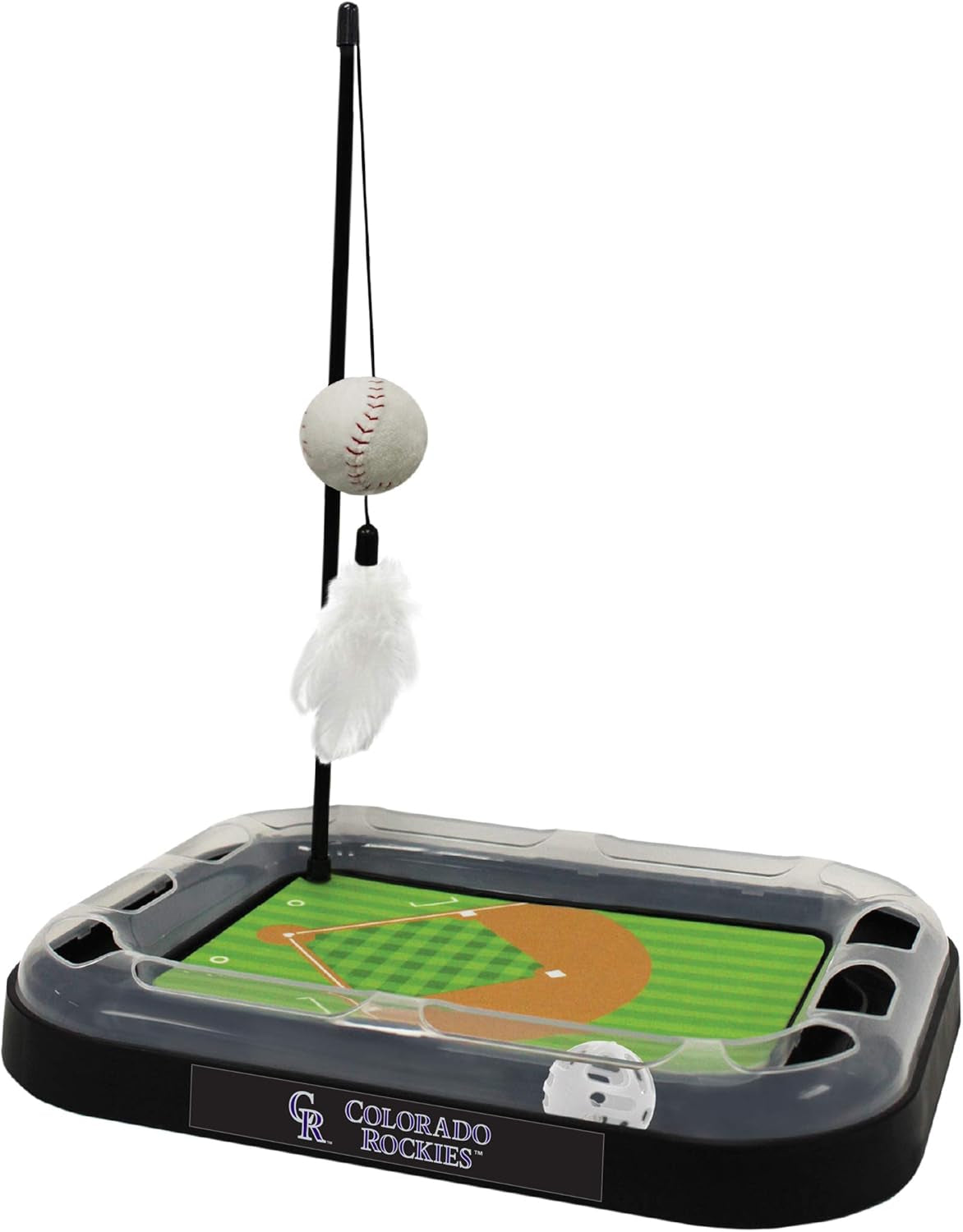 Cat Scratching Toy MLB Baltimore Orioles Baseball Field Cat Scratcher Toy with Interactive Cat Ball Bell in Tracks. 5-In-1 CAT Toy: Cat Wand Poll with Catnip Filled Plush Baseball & Feathers.