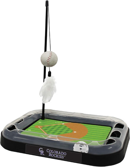 Cat Scratching Toy MLB Baltimore Orioles Baseball Field Cat Scratcher Toy with Interactive Cat Ball Bell in Tracks. 5-In-1 CAT Toy: Cat Wand Poll with Catnip Filled Plush Baseball & Feathers.