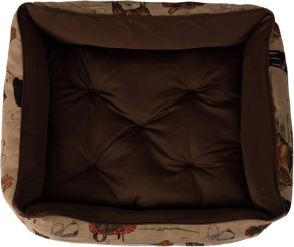 Huntley Pet English Equestrian Tapestry Design Rectangle Bolster Washable Soft Ped Beds Zip on 3 Sides - Small - 23.5" X 20.5" X 8"