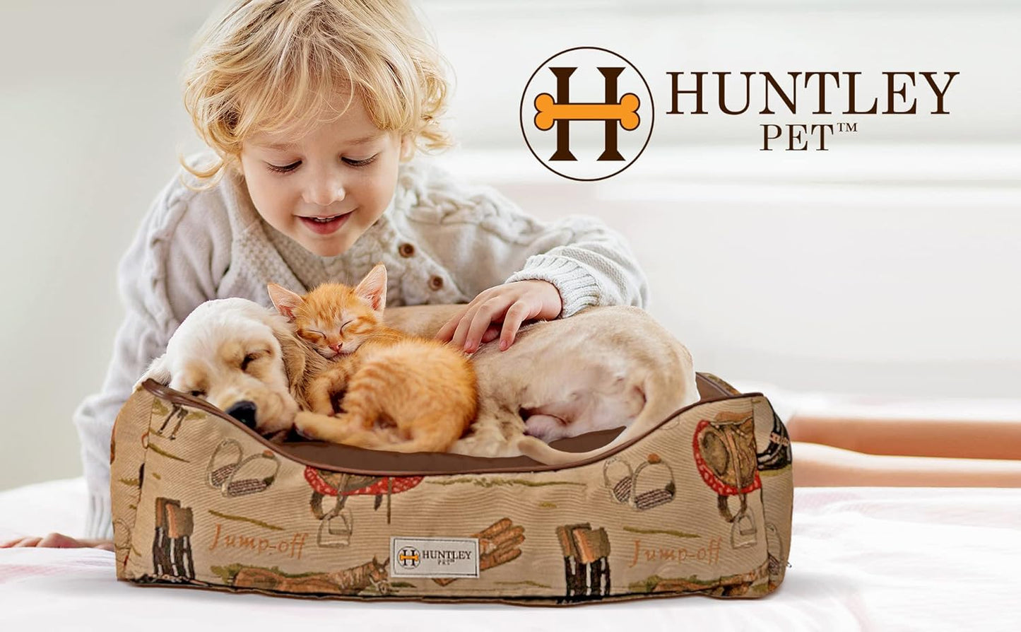 Huntley Pet English Equestrian Tapestry Design Rectangle Bolster Washable Soft Ped Beds Zip on 3 Sides - Small - 23.5" X 20.5" X 8"