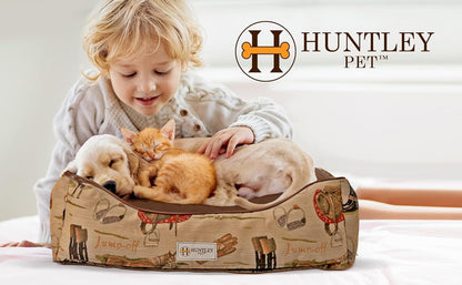 Huntley Pet English Equestrian Tapestry Design Rectangle Bolster Washable Soft Ped Beds Zip on 3 Sides - Small - 23.5" X 20.5" X 8"