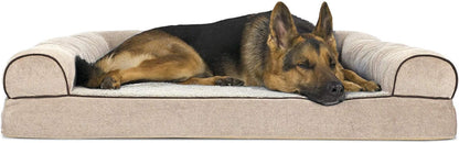 Orthopedic Dog Bed for Large Dogs W/ Removable Bolsters & Washable Cover, for Dogs up to 95 Lbs - Luxe Faux Fur & Performance Linen Sofa - Woodsmoke, Jumbo/Xl