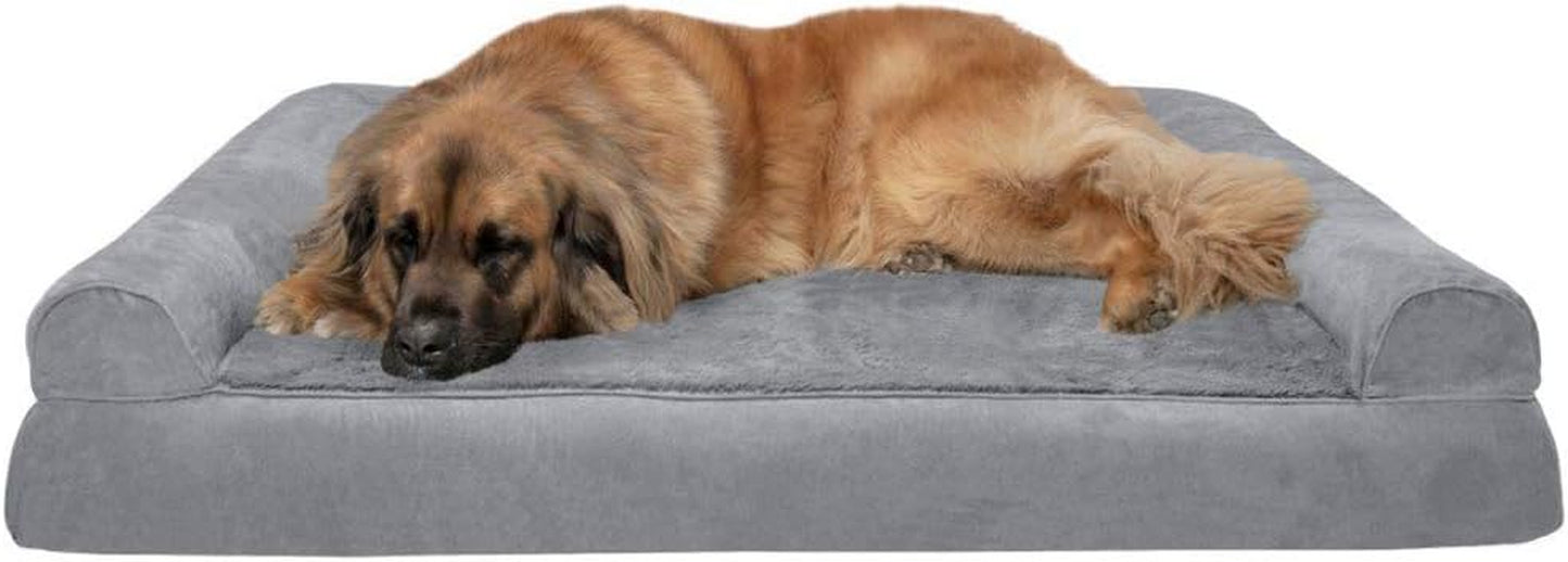 Orthopedic Dog Bed for Large Dogs W/ Removable Bolsters & Washable Cover, for Dogs up to 95 Lbs - Luxe Faux Fur & Performance Linen Sofa - Woodsmoke, Jumbo/Xl
