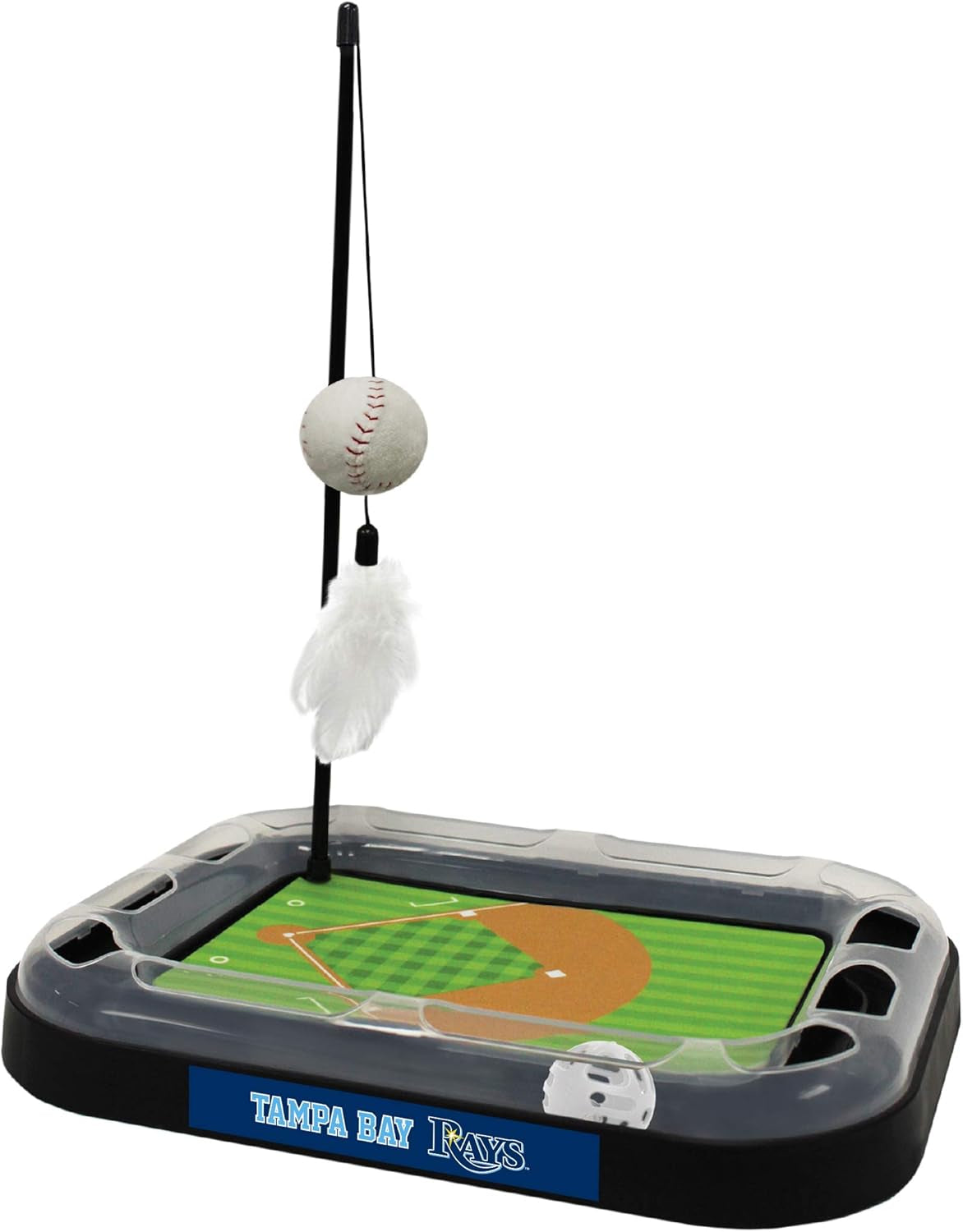 Cat Scratching Toy MLB Baltimore Orioles Baseball Field Cat Scratcher Toy with Interactive Cat Ball Bell in Tracks. 5-In-1 CAT Toy: Cat Wand Poll with Catnip Filled Plush Baseball & Feathers.