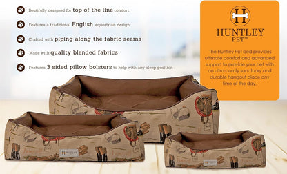 Huntley Pet English Equestrian Tapestry Design Rectangle Bolster Washable Soft Ped Beds Zip on 3 Sides - Small - 23.5" X 20.5" X 8"