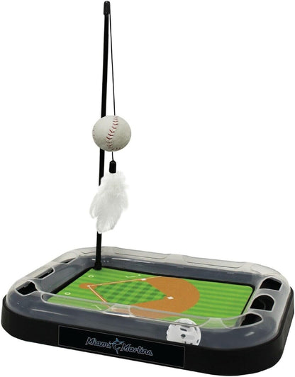 Cat Scratching Toy MLB Baltimore Orioles Baseball Field Cat Scratcher Toy with Interactive Cat Ball Bell in Tracks. 5-In-1 CAT Toy: Cat Wand Poll with Catnip Filled Plush Baseball & Feathers.