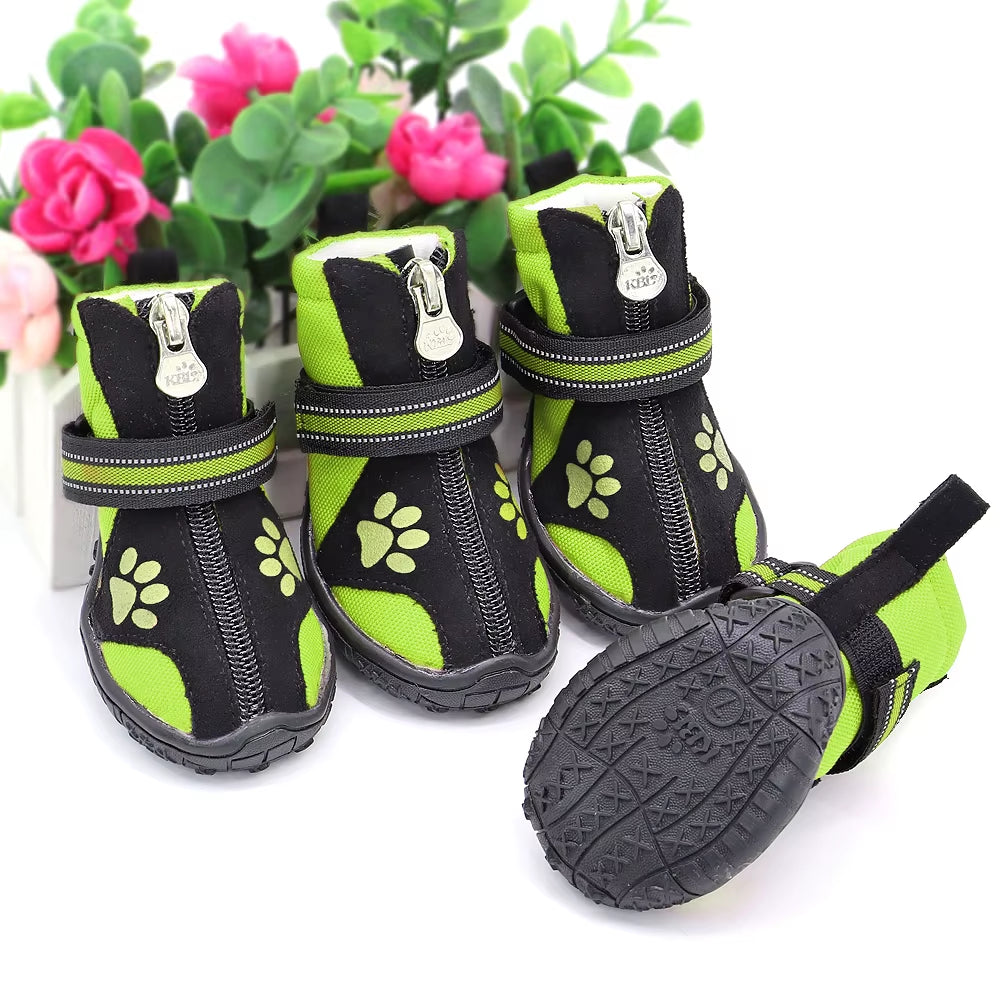 4Pcs Pet Dog Shoes Waterproof Reflective Dog Boots Outdoor Snow Rain Shoes Anti-Slip Socks Footwear for Medium Large Dogs Husky