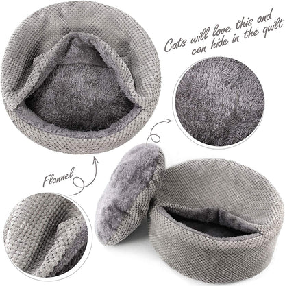 Washable Cat Bed - round Soft, Cozy & Warming for Indoor Cats. Calming Kitten Pet Bed. Small Pet Covered Cat Cave Beds (Gray,12.59 X 12.59 X 5.91 In)