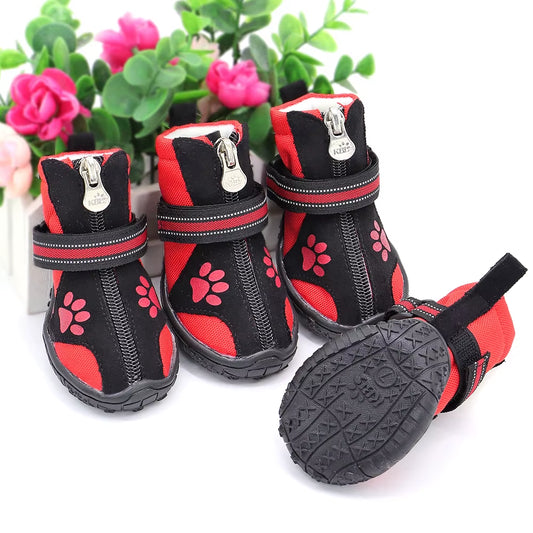 4Pcs Pet Dog Shoes Waterproof Reflective Dog Boots Outdoor Snow Rain Shoes Anti-Slip Socks Footwear for Medium Large Dogs Husky