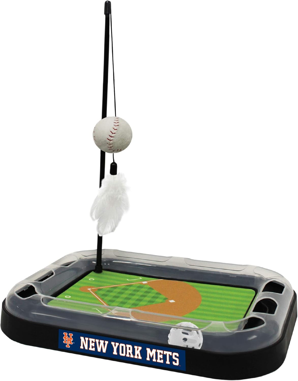 Cat Scratching Toy MLB Baltimore Orioles Baseball Field Cat Scratcher Toy with Interactive Cat Ball Bell in Tracks. 5-In-1 CAT Toy: Cat Wand Poll with Catnip Filled Plush Baseball & Feathers.
