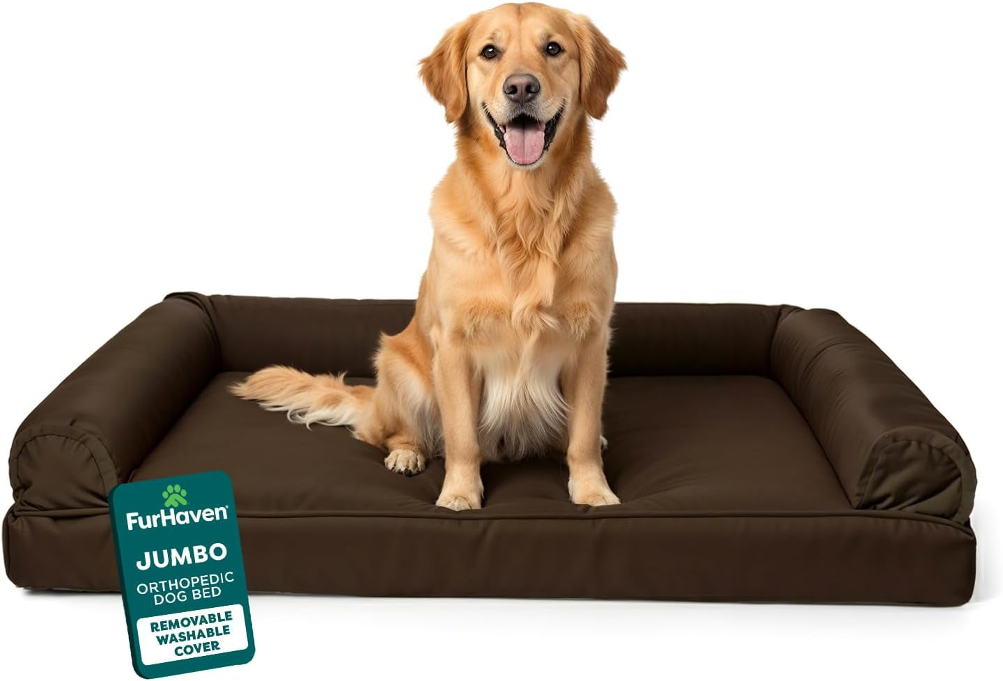 Orthopedic Dog Bed for Large Dogs W/ Removable Bolsters & Washable Cover, for Dogs up to 95 Lbs - Luxe Faux Fur & Performance Linen Sofa - Woodsmoke, Jumbo/Xl