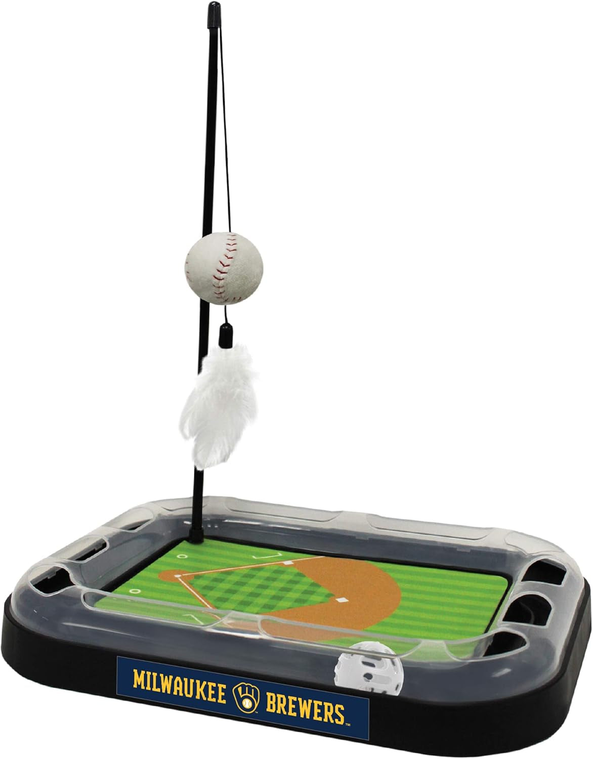 Cat Scratching Toy MLB Baltimore Orioles Baseball Field Cat Scratcher Toy with Interactive Cat Ball Bell in Tracks. 5-In-1 CAT Toy: Cat Wand Poll with Catnip Filled Plush Baseball & Feathers.