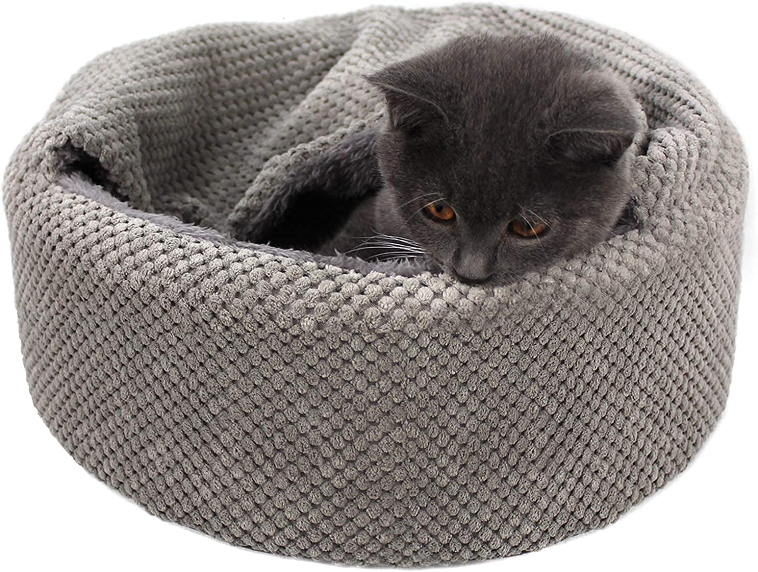 Washable Cat Bed - round Soft, Cozy & Warming for Indoor Cats. Calming Kitten Pet Bed. Small Pet Covered Cat Cave Beds (Gray,12.59 X 12.59 X 5.91 In)