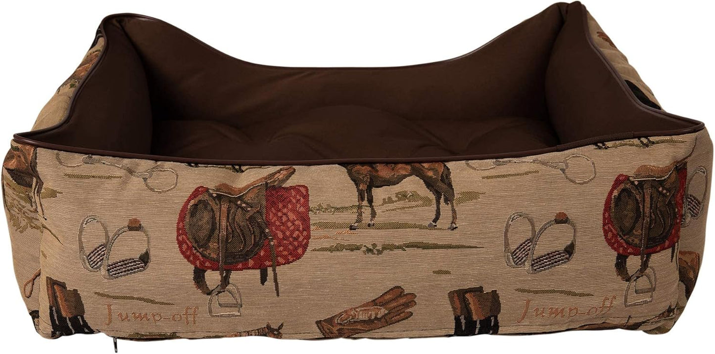 Huntley Pet English Equestrian Tapestry Design Rectangle Bolster Washable Soft Ped Beds Zip on 3 Sides - Small - 23.5" X 20.5" X 8"