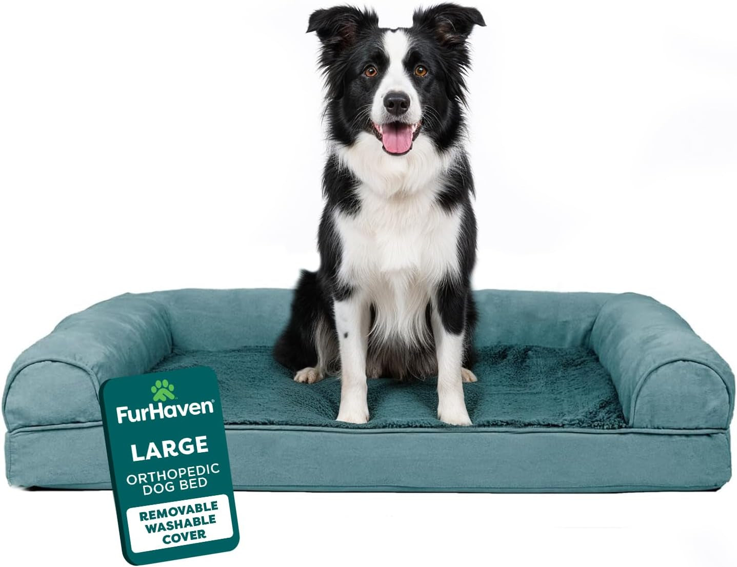 Orthopedic Dog Bed for Large Dogs W/ Removable Bolsters & Washable Cover, for Dogs up to 95 Lbs - Luxe Faux Fur & Performance Linen Sofa - Woodsmoke, Jumbo/Xl