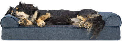 Orthopedic Dog Bed for Large Dogs W/ Removable Bolsters & Washable Cover, for Dogs up to 95 Lbs - Luxe Faux Fur & Performance Linen Sofa - Woodsmoke, Jumbo/Xl