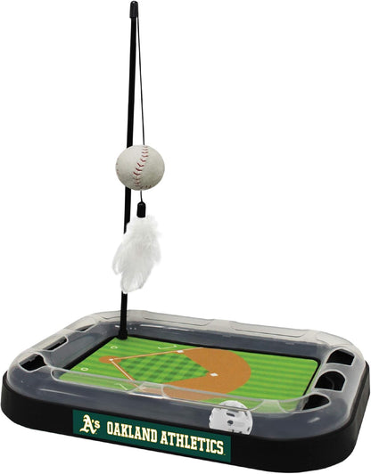 Cat Scratching Toy MLB Baltimore Orioles Baseball Field Cat Scratcher Toy with Interactive Cat Ball Bell in Tracks. 5-In-1 CAT Toy: Cat Wand Poll with Catnip Filled Plush Baseball & Feathers.