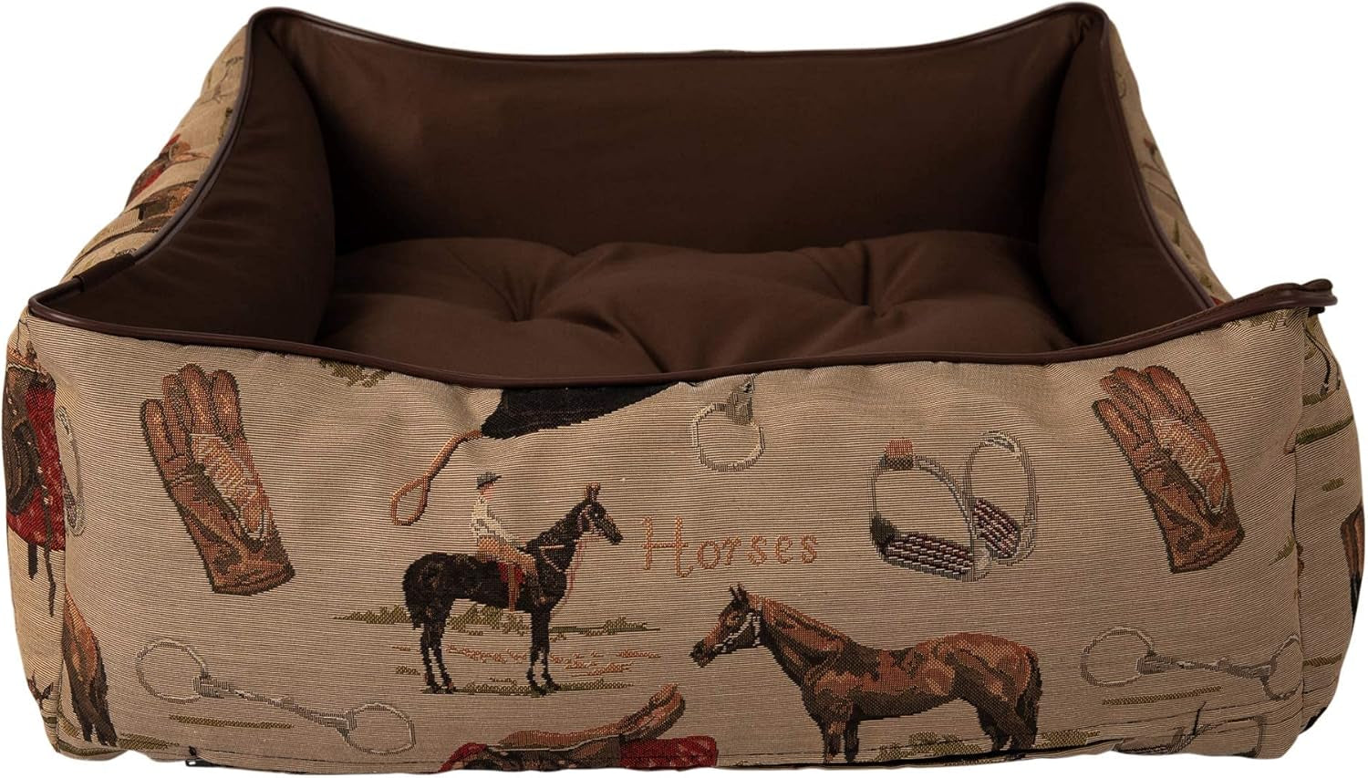 Huntley Pet English Equestrian Tapestry Design Rectangle Bolster Washable Soft Ped Beds Zip on 3 Sides - Small - 23.5" X 20.5" X 8"