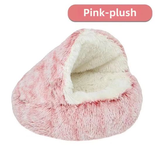 Autumn and Winter Soft Plush Pet Bed and Pet Bed Winter Warm and Cold Plush Comforter Nest Shell Cat Nest Semi-Enclosed Cat Nest