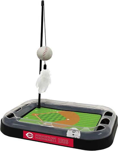 Cat Scratching Toy MLB Baltimore Orioles Baseball Field Cat Scratcher Toy with Interactive Cat Ball Bell in Tracks. 5-In-1 CAT Toy: Cat Wand Poll with Catnip Filled Plush Baseball & Feathers.