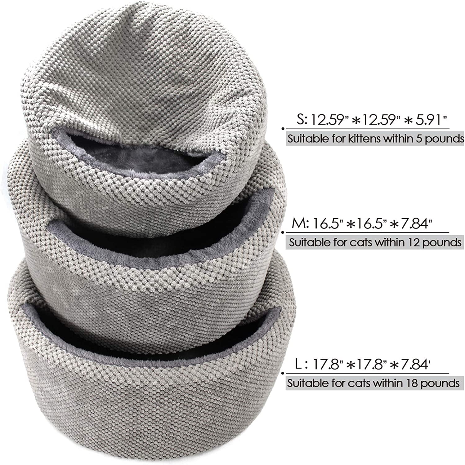 Washable Cat Bed - round Soft, Cozy & Warming for Indoor Cats. Calming Kitten Pet Bed. Small Pet Covered Cat Cave Beds (Gray,12.59 X 12.59 X 5.91 In)
