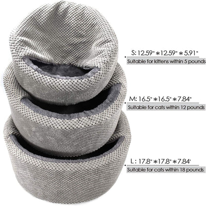 Washable Cat Bed - round Soft, Cozy & Warming for Indoor Cats. Calming Kitten Pet Bed. Small Pet Covered Cat Cave Beds (Gray,12.59 X 12.59 X 5.91 In)
