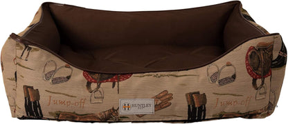 Huntley Pet English Equestrian Tapestry Design Rectangle Bolster Washable Soft Ped Beds Zip on 3 Sides - Small - 23.5" X 20.5" X 8"