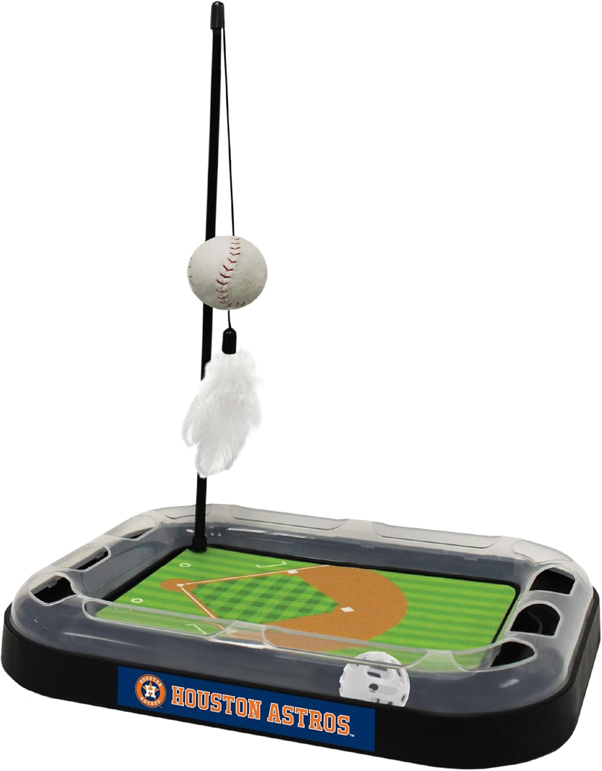 Cat Scratching Toy MLB Baltimore Orioles Baseball Field Cat Scratcher Toy with Interactive Cat Ball Bell in Tracks. 5-In-1 CAT Toy: Cat Wand Poll with Catnip Filled Plush Baseball & Feathers.
