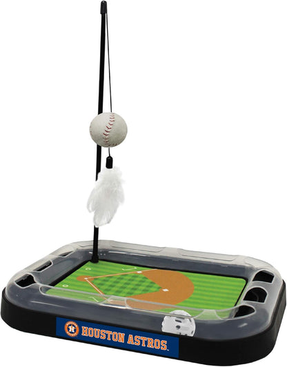 Cat Scratching Toy MLB Baltimore Orioles Baseball Field Cat Scratcher Toy with Interactive Cat Ball Bell in Tracks. 5-In-1 CAT Toy: Cat Wand Poll with Catnip Filled Plush Baseball & Feathers.
