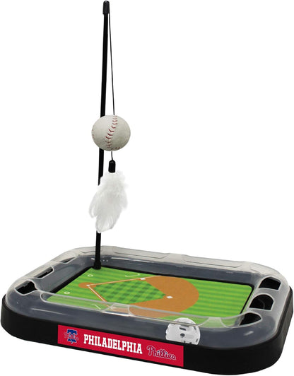 Cat Scratching Toy MLB Baltimore Orioles Baseball Field Cat Scratcher Toy with Interactive Cat Ball Bell in Tracks. 5-In-1 CAT Toy: Cat Wand Poll with Catnip Filled Plush Baseball & Feathers.