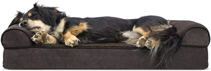 Orthopedic Dog Bed for Large Dogs W/ Removable Bolsters & Washable Cover, for Dogs up to 95 Lbs - Luxe Faux Fur & Performance Linen Sofa - Woodsmoke, Jumbo/Xl