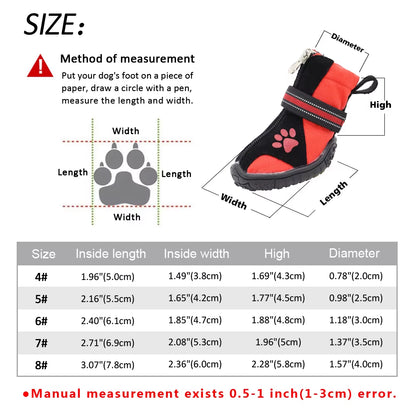 4Pcs Pet Dog Shoes Waterproof Reflective Dog Boots Outdoor Snow Rain Shoes Anti-Slip Socks Footwear for Medium Large Dogs Husky