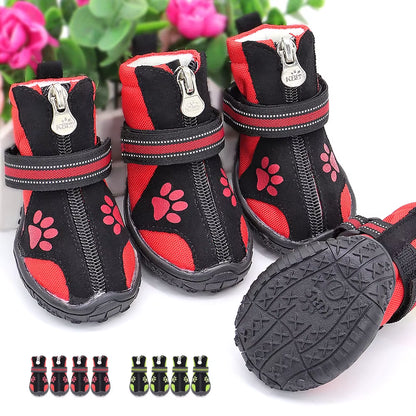 4Pcs Pet Dog Shoes Waterproof Reflective Dog Boots Outdoor Snow Rain Shoes Anti-Slip Socks Footwear for Medium Large Dogs Husky