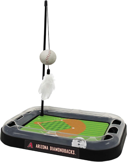 Cat Scratching Toy MLB Baltimore Orioles Baseball Field Cat Scratcher Toy with Interactive Cat Ball Bell in Tracks. 5-In-1 CAT Toy: Cat Wand Poll with Catnip Filled Plush Baseball & Feathers.