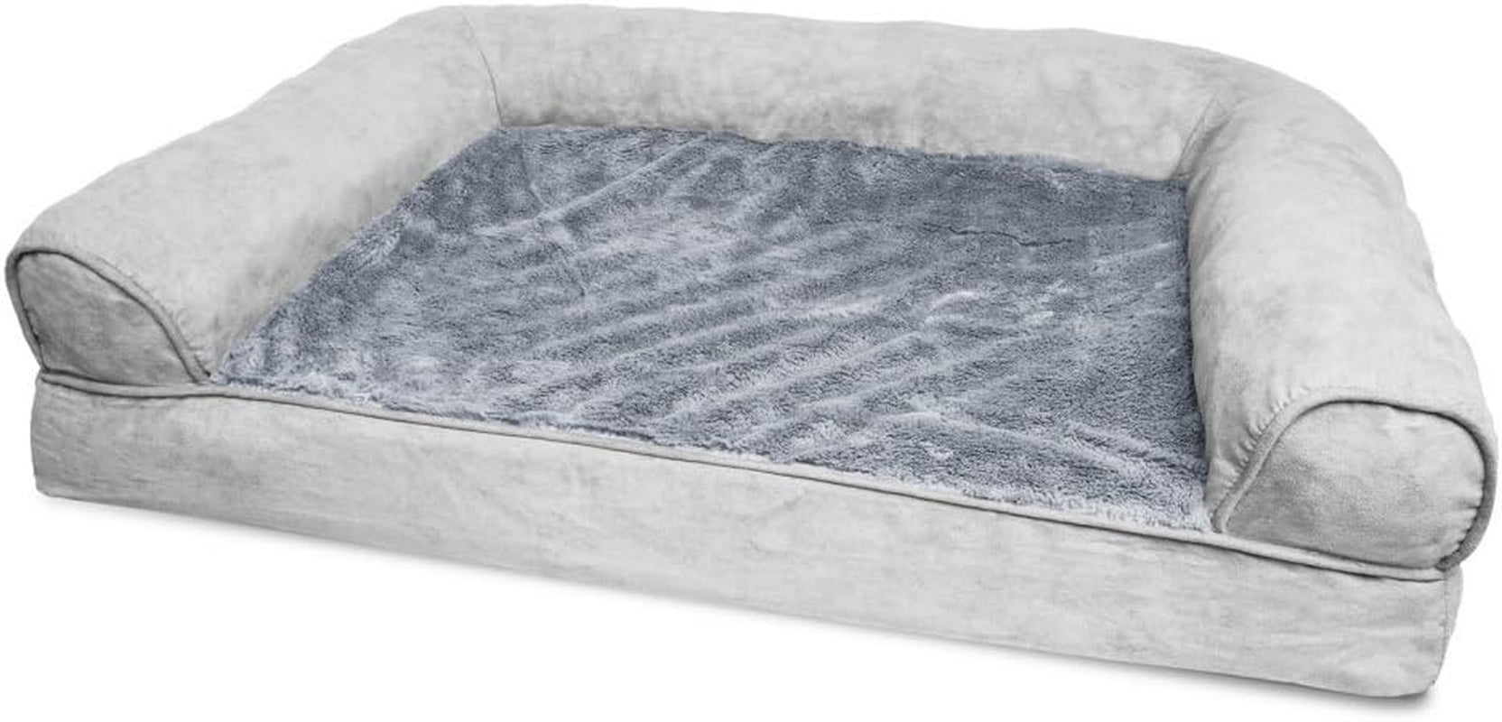 Orthopedic Dog Bed for Large Dogs W/ Removable Bolsters & Washable Cover, for Dogs up to 95 Lbs - Luxe Faux Fur & Performance Linen Sofa - Woodsmoke, Jumbo/Xl