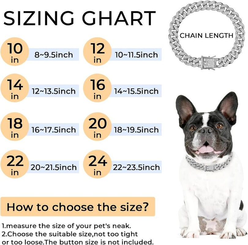 Dog Chain Collar Silver Dog Necklace Diamond Cuban Link Dog Collar 13Mm Wide Metal Pet Cat Dog Chain Crystal Collar Jewelry Accessories for Large Medium Small Dogs Cats(Silver,16 Inch)